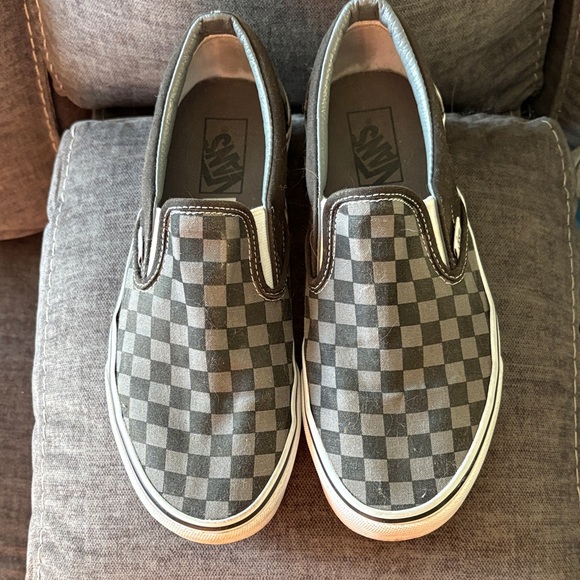 Vans Black and Gray Checkered Slip-Ons - Picture 1 of 4
